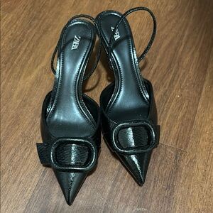 Zara Black Slingback Heels with Pointed Toe